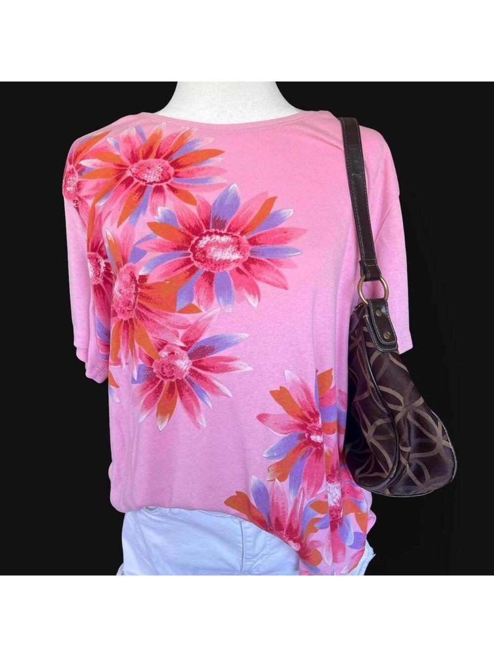 Basic Editions Y2K Pink Floral Rhinestone Tee